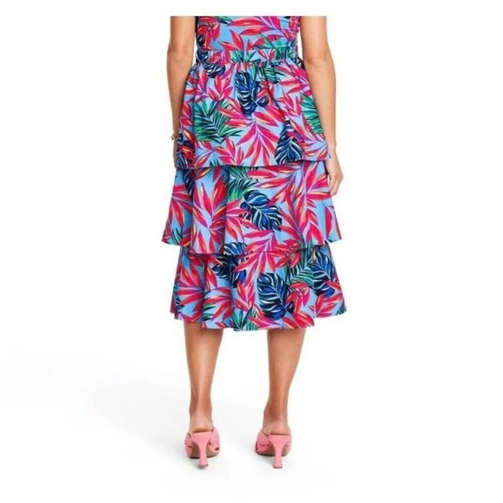 TABITHA BROWN Tropical Print Tiered Skirt, M